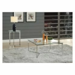 Volusius End Table Clear Glass Sliver - Acme Furniture