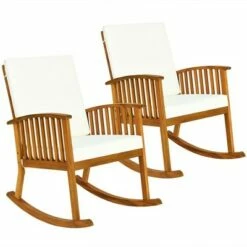 Costway 3PCS Patio Rocking Chair Set Round Table Solid Wood Cushioned Sofa Garden Deck -Side Tables Sales unnamed file 618