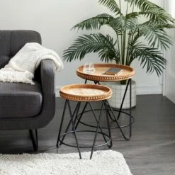 Olivia & May Set of 2 Modern Metal Accent Tables Brown - Olivia & May