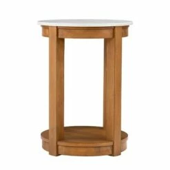 Vebell Round End Table White/Natural - Aiden Lane -Side Tables Sales unnamed file 6221