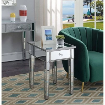 Gold Coast Mirrored End Table with Drawer Antiqued Silver/Mirror - Breighton Home 3 Gold Coast Mirrored End Table with Drawer Antiqued Silver/Mirror - Breighton Home