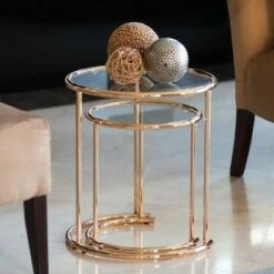 Set of 2 Nested Round End Tables Clear Glass and Gold - Danya B. -Side Tables Sales unnamed file 6303