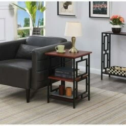 Town Square Metal Frame End Table Cherry/Black - Breighton Home