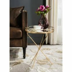 Cherris Round End Table - Gold / Mirror - Safavieh