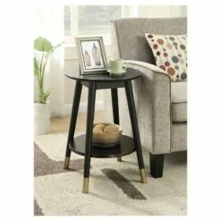 Wilson Mid-Century Modern Round End Table with Bottom Shelf Black - Breighton Home -Side Tables Sales unnamed file 6359