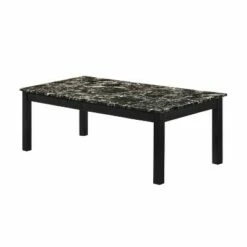 3pc Marble Top Cocktail and End Table with Block Legs Black - Benzara