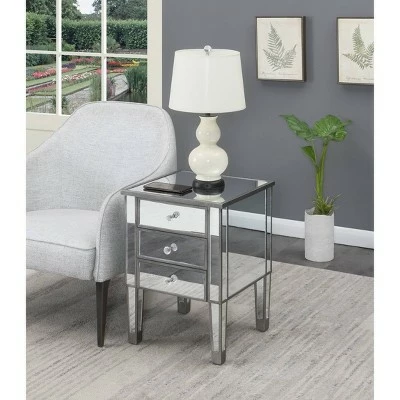 Gold Coast Mirrored 3 Drawer End Table Antique Silver/Mirror - Breighton Home 3 Gold Coast Mirrored 3 Drawer End Table Antique Silver/Mirror - Breighton Home