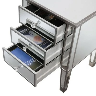 Gold Coast Mirrored 3 Drawer End Table Antique Silver/Mirror - Breighton Home 6 Gold Coast Mirrored 3 Drawer End Table Antique Silver/Mirror - Breighton Home - Image 4