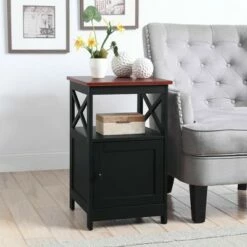 Oxford End Table with Storage Cabinet and Shelf - Breighton Home Espresso
