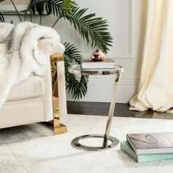 Mariana Glass Top End Table Chrome - Safavieh