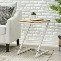 Mccravy Handcrafted Boho Z Shaped End Table Natural/White - Christopher Knight Home