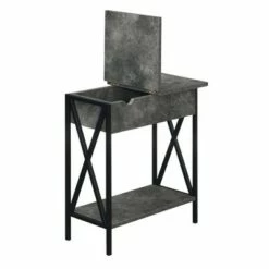 Tucson Flip Top End Table with Charging Station and Shelf Cement/Black - Breighton Home