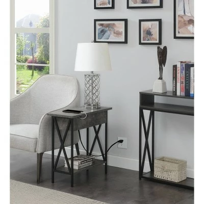 Tucson Flip Top End Table with Charging Station and Shelf Cement/Black - Breighton Home 5 Tucson Flip Top End Table with Charging Station and Shelf Cement/Black - Breighton Home - Image 3