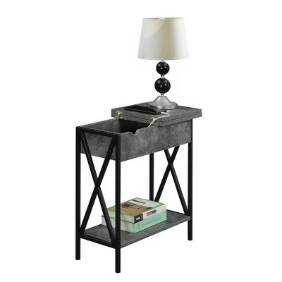 Tucson Flip Top End Table with Charging Station and Shelf Cement/Black - Breighton Home 7 Tucson Flip Top End Table with Charging Station and Shelf Cement/Black - Breighton Home - Image 5