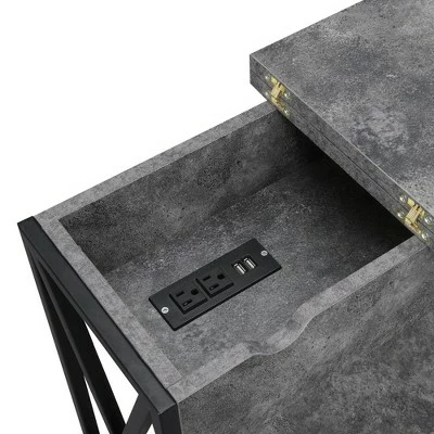 Tucson Flip Top End Table with Charging Station and Shelf Cement/Black - Breighton Home 8 Tucson Flip Top End Table with Charging Station and Shelf Cement/Black - Breighton Home - Image 6