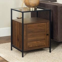 Hatwell Single Fluted Door End Table - Saracina Home Dark Walnut