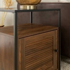 Hatwell Single Fluted Door End Table - Saracina Home Dark Walnut -Side Tables Sales unnamed file 6622