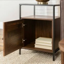 Hatwell Single Fluted Door End Table - Saracina Home Dark Walnut -Side Tables Sales unnamed file 6625
