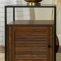 Hatwell Single Fluted Door End Table - Saracina Home Dark Walnut -Side Tables Sales unnamed file 6626