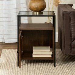Hatwell Single Fluted Door End Table - Saracina Home Dark Walnut -Side Tables Sales unnamed file 6627