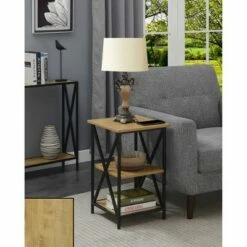Tucson End Table with Shelves English Oak/Black - Breighton Home