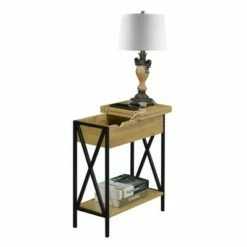 Tucson Flip Top End Table with Charging Station and Shelf English Oak/Black - Breighton Home -Side Tables Sales unnamed file 6663