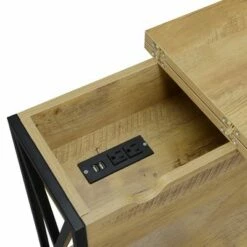 Tucson Flip Top End Table with Charging Station and Shelf English Oak/Black - Breighton Home -Side Tables Sales unnamed file 6664