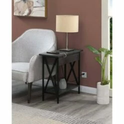 Tucson Flip Top End Table with Charging Station and Shelf Charcoal Gray/Black - Breighton Home -Side Tables Sales unnamed file 6671