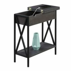 Tucson Flip Top End Table with Charging Station and Shelf Charcoal Gray/Black - Breighton Home -Side Tables Sales unnamed file 6673