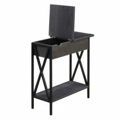 Tucson Flip Top End Table with Charging Station and Shelf Charcoal Gray/Black - Breighton Home -Side Tables Sales unnamed file 6674