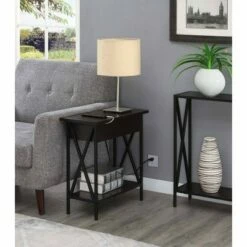 Tucson Flip Top End Table with Charging Station and Shelf Espresso/Black - Breighton Home