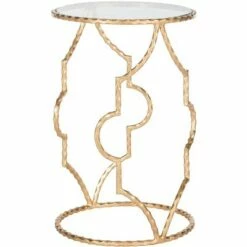 Ira Round Gold Leaf End Table - Gold/Glass - Safavieh -Side Tables Sales unnamed file 6704