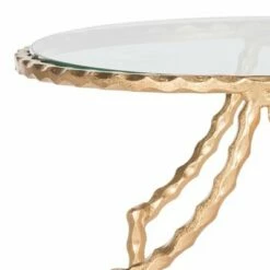 Ira Round Gold Leaf End Table - Gold/Glass - Safavieh -Side Tables Sales unnamed file 6705