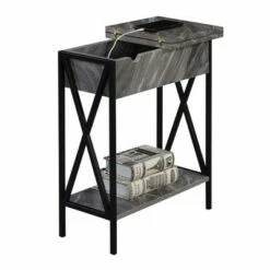 Tucson Flip Top End Table with Charging Station and Shelf Gray Faux Marble/Black - Breighton Home -Side Tables Sales unnamed file 6776