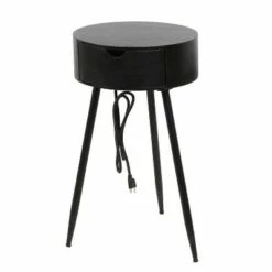 Round Side Table with USB and Outlet - Decor Therapy Black