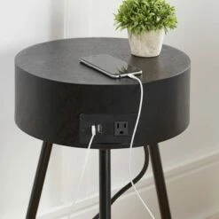 Round Side Table with USB and Outlet - Decor Therapy Black -Side Tables Sales unnamed file 6811