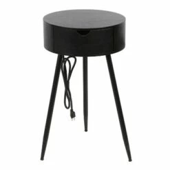 Round Side Table with USB and Outlet - Decor Therapy Black -Side Tables Sales unnamed file 6813