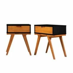 Set of 2 Donna Wood Bridge Leg Boho End Tables with Drawer - Saracina Home Caramel -Side Tables Sales unnamed file 69