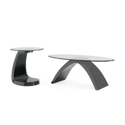 2pc Gummerton Glass Top Coffee and End Table Set - miBasics White 7 2pc Gummerton Glass Top Coffee and End Table Set - miBasics White - Image 5