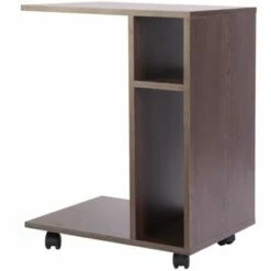 Basicwise Modern Sofa Side Table with Shelves and Casters, Brown -Side Tables Sales unnamed file 7003