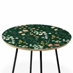 Round Emanuela Carratoni Meadow Flowers Theme Side Table - Deny Designs Green/gold