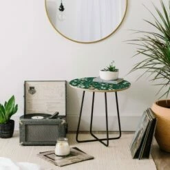 Round Emanuela Carratoni Meadow Flowers Theme Side Table - Deny Designs Green/gold -Side Tables Sales unnamed file 7070