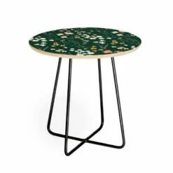 Round Emanuela Carratoni Meadow Flowers Theme Side Table - Deny Designs Green/gold -Side Tables Sales unnamed file 7071