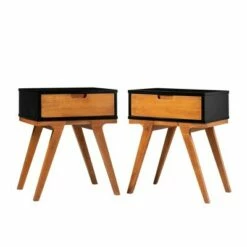 Set of 2 Donna Wood Bridge Leg Boho End Tables with Drawer - Saracina Home Caramel -Side Tables Sales unnamed file 71