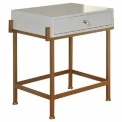 White Lacquered Side Table with Antique Gold Base White - Stylecraft