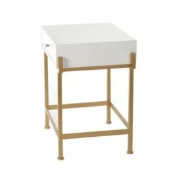 White Lacquered Side Table with Antique Gold Base White - Stylecraft -Side Tables Sales unnamed file 7111
