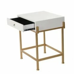 White Lacquered Side Table with Antique Gold Base White - Stylecraft -Side Tables Sales unnamed file 7112