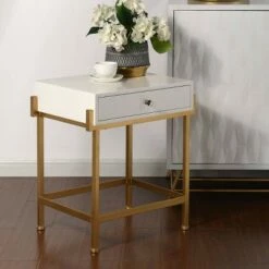 White Lacquered Side Table with Antique Gold Base White - Stylecraft -Side Tables Sales unnamed file 7114
