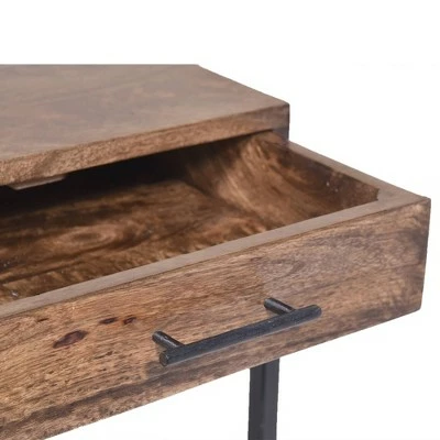 Mango Wood Side Table with Drawer and Cantilever Iron Base Brown/Black - The Urban Port 4 Mango Wood Side Table with Drawer and Cantilever Iron Base Brown/Black - The Urban Port - Image 2