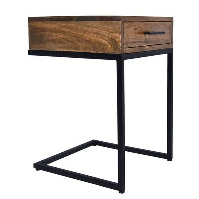 Mango Wood Side Table with Drawer and Cantilever Iron Base Brown/Black - The Urban Port 6 Mango Wood Side Table with Drawer and Cantilever Iron Base Brown/Black - The Urban Port - Image 4